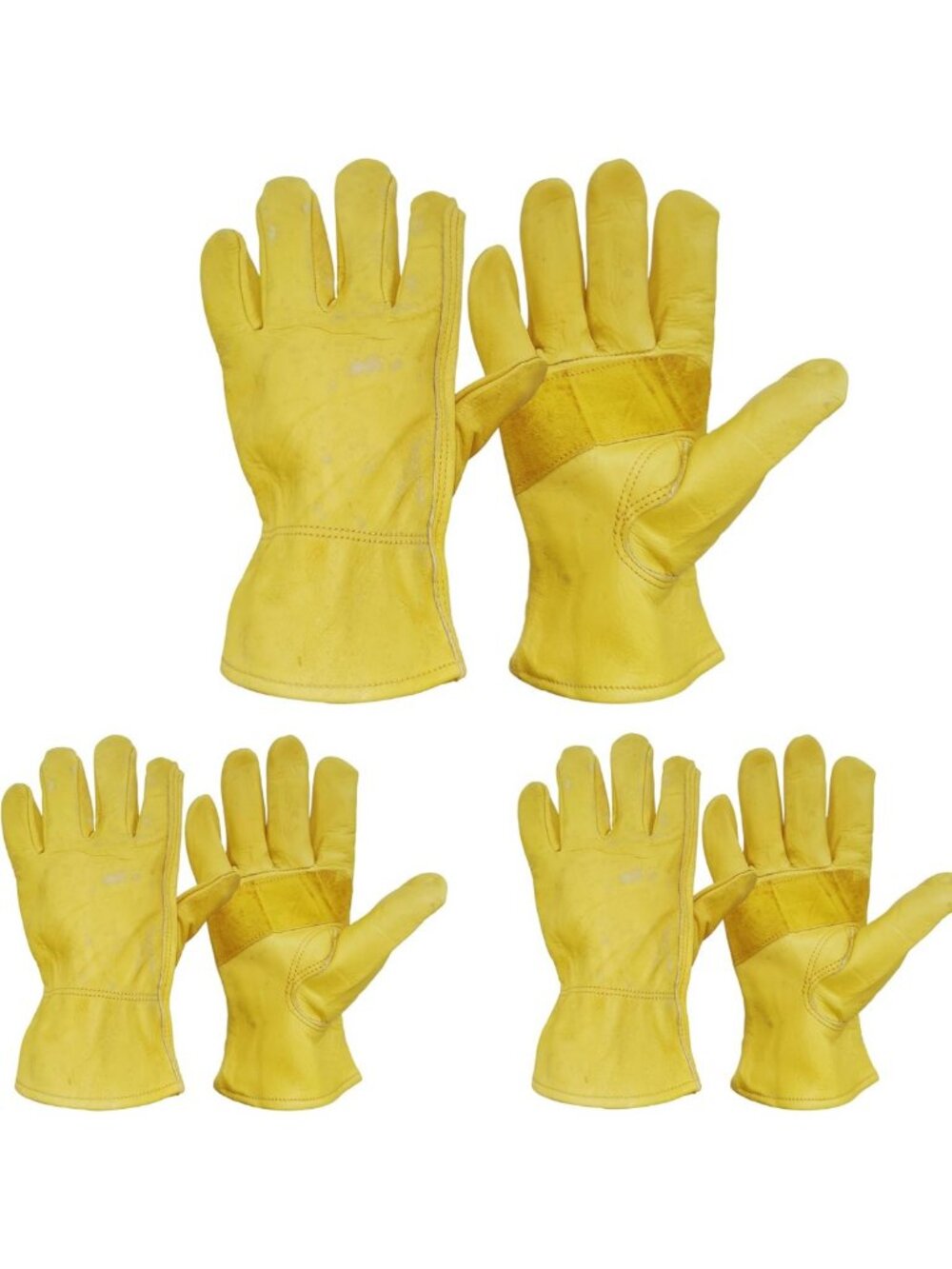 3 Pairs Durable Leather Work Gloves for Men - Abrasion Resistant & Comfortable